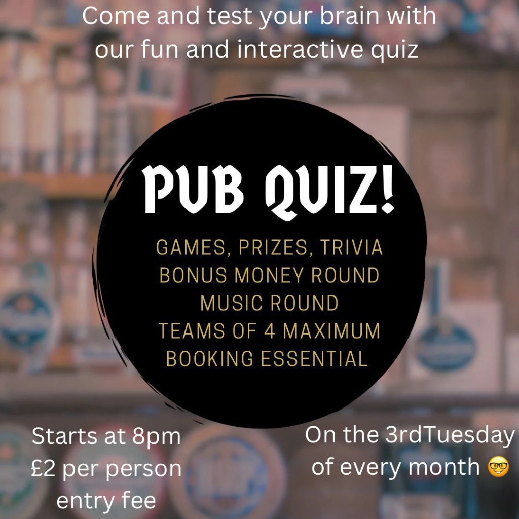 Pub Quiz at The Red Cow — third Tuesday of every month at 8pm